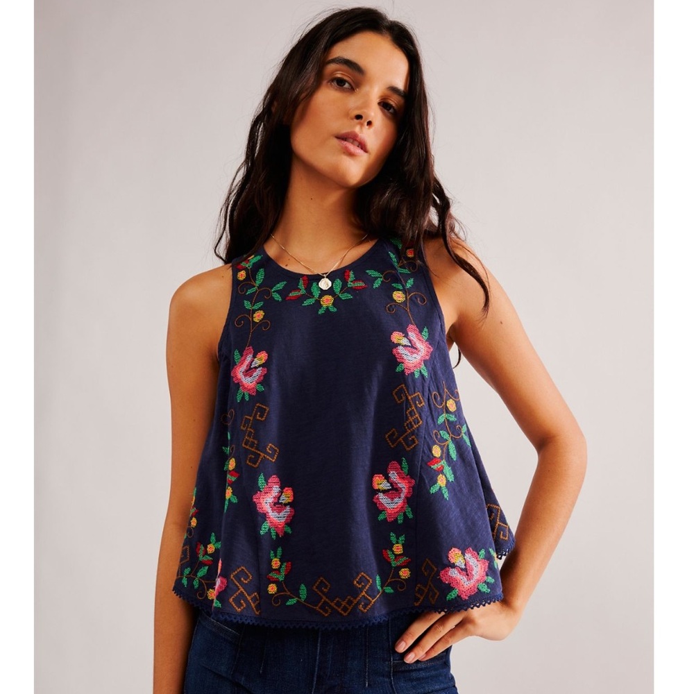 Free People Fun and Flirty Embroidered Top